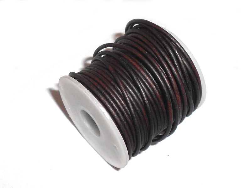 Cords Craft 1mm Round Leather Cord Genuine Leather String | Ideal for Jewelry Making Beading Necklaces Bracelets DIY Crafts | Dark Brown Distressed, Ample Length - Image 1